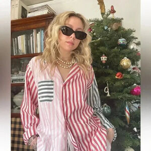 Victoria's Secret Long Sleeve Striped Button Down Shirt in Large EUC